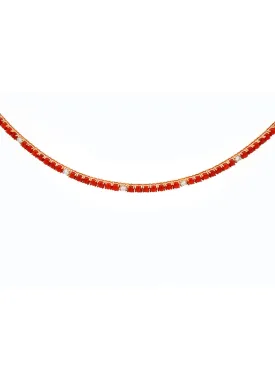 16.04ct Red Coral Diamond 18K Gold Tennis Necklace