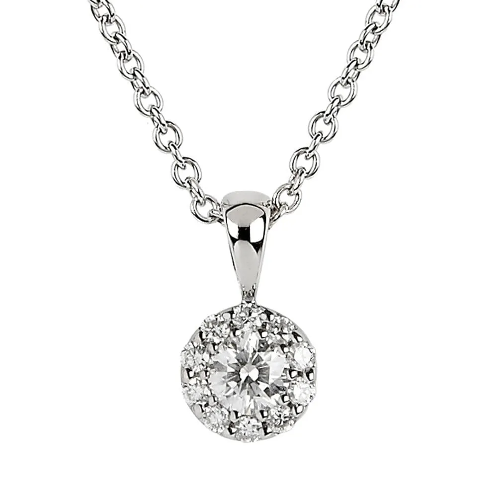 18ct White Gold Diamond Circular Cluster Pendant