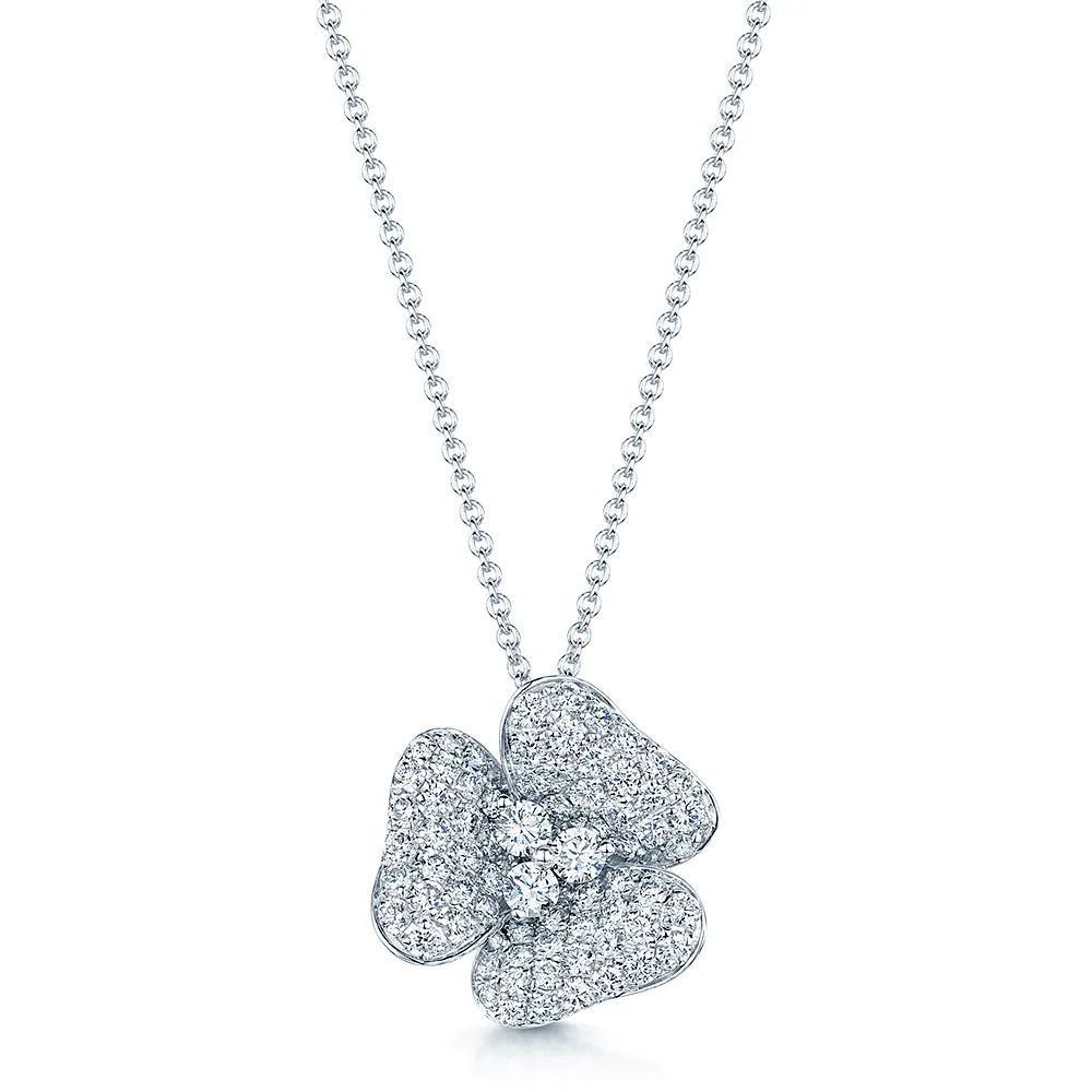 18ct White Gold Diamond Pave Set Flower Pendant