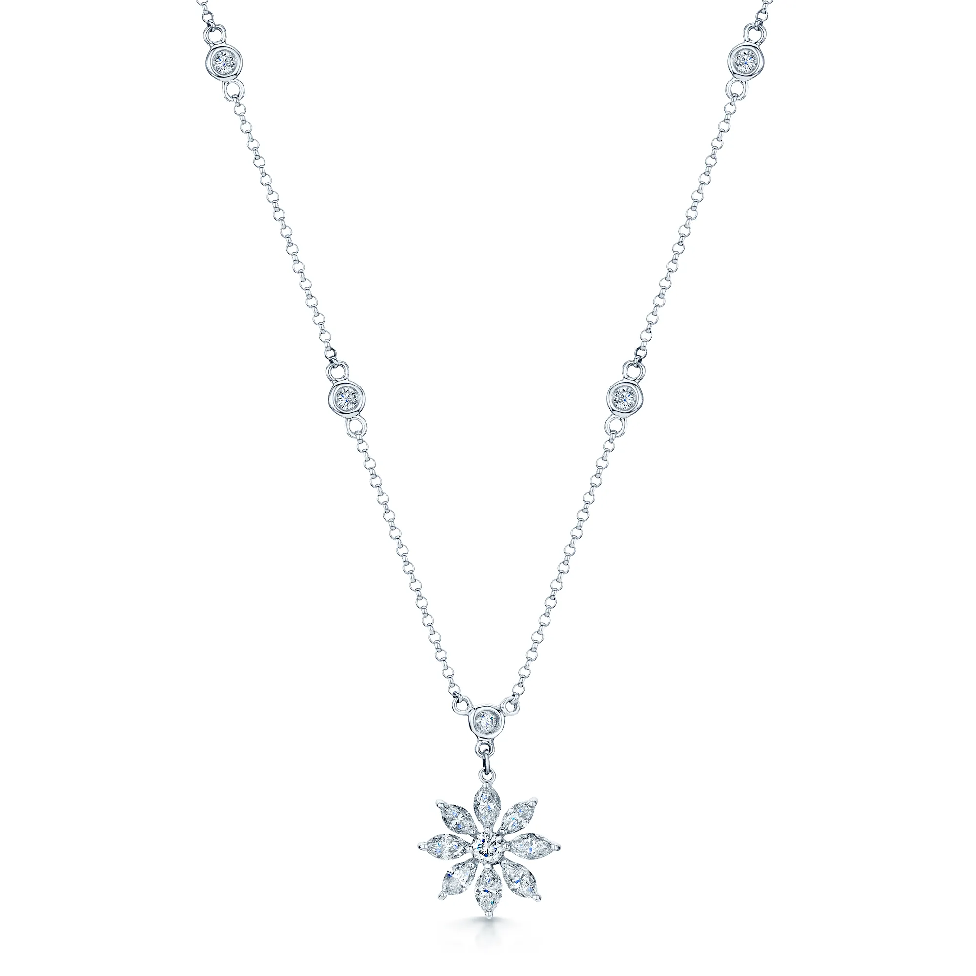 18ct White Gold Diamond Set Daisy Pendant