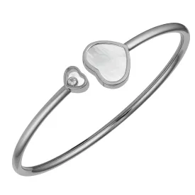 18ct White Gold Bangle with Happy Hearts Design, Mother of Pearl & Diamond Accents