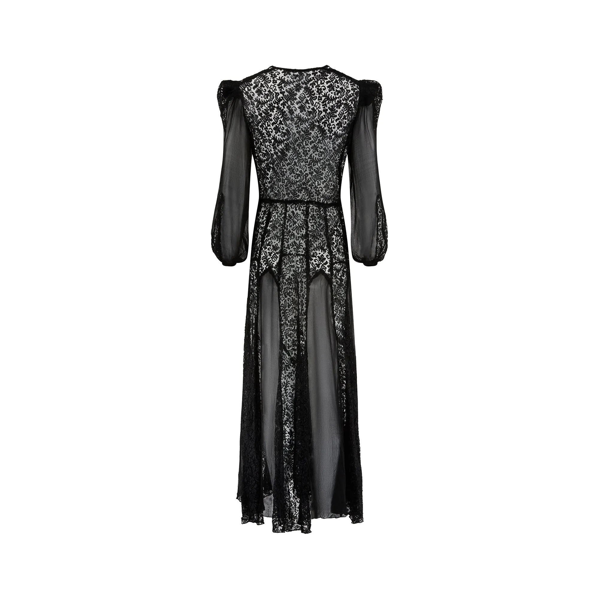 1930s Black Lace and Chiffon Insert Dress