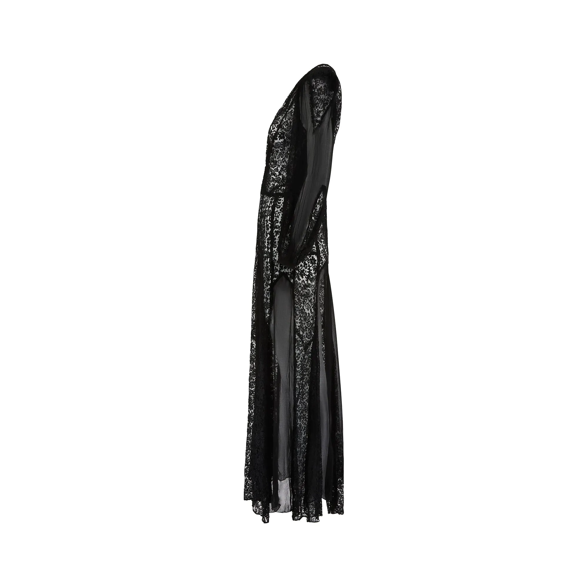 1930s Black Lace and Chiffon Insert Dress