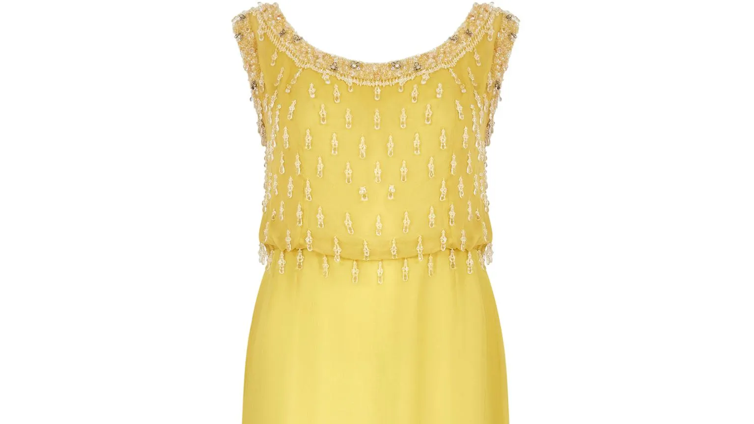 1960s French Couture Yellow Silk Chiffon Sequin Beaded Dress