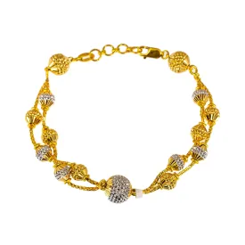 22K Multi Tone Gold Bracelet W/ White & Yellow Gold Spindle Beads