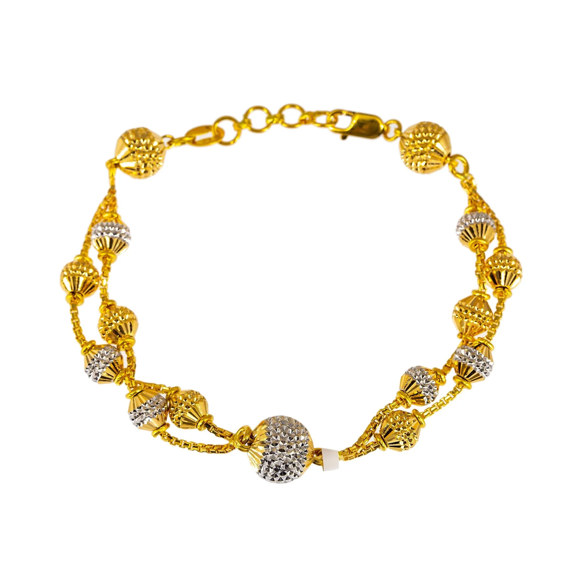 22K Multi Tone Gold Bracelet W/ White & Yellow Gold Spindle Beads