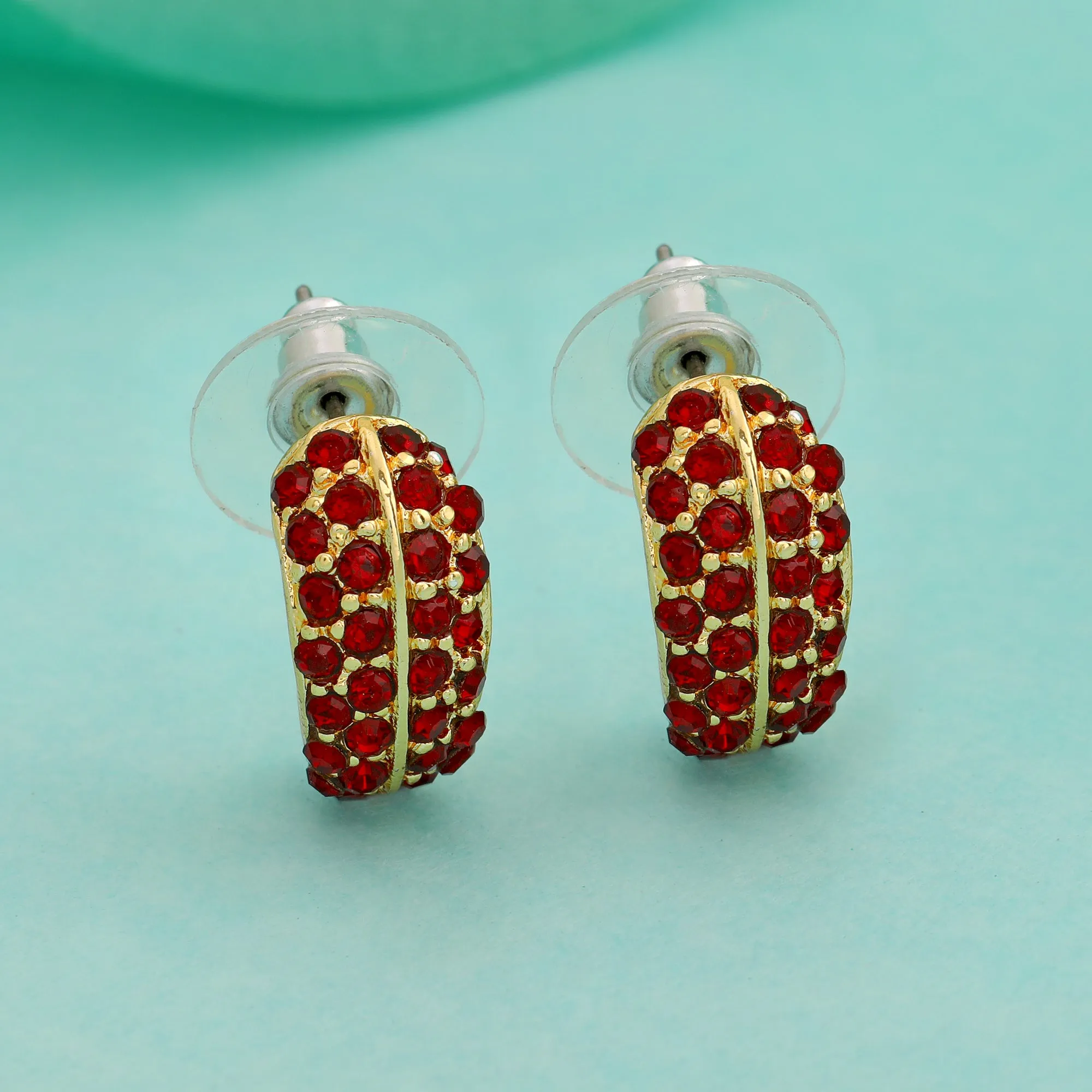 24Kt Gold Plated Candy Earring with Red Crystals