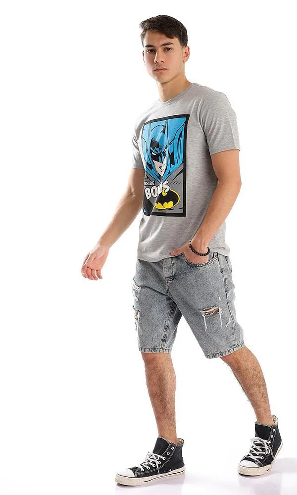 95067 Attractive Batman Printing Heather Grey T-shirt