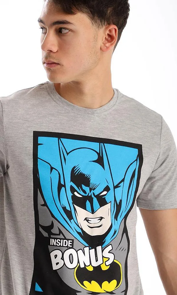 95067 Attractive Batman Printing Heather Grey T-shirt