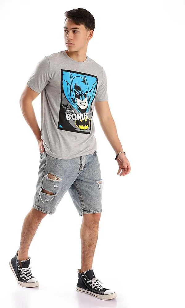 95067 Attractive Batman Printing Heather Grey T-shirt