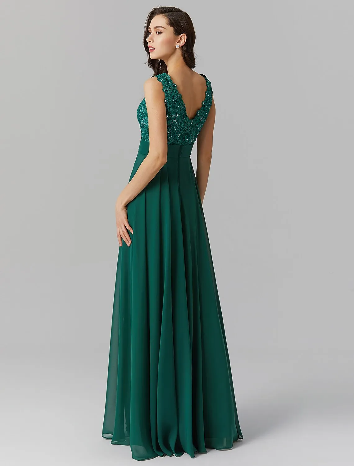 A-Line Elegant Dress Wedding Guest Floor Length Sleeveless V Neck Chiffon V Back with Sash / Ribbon Beading