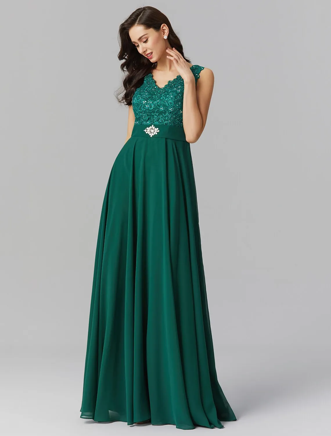 A-Line Elegant Dress Wedding Guest Floor Length Sleeveless V Neck Chiffon V Back with Sash / Ribbon Beading