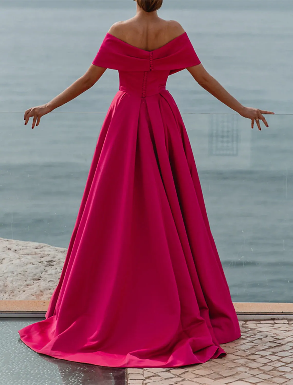 A-Line Evening Gown Christmas Red Green Dress Celebrity Style Dress Formal Wedding Court Train Sleeveless Off Shoulder Bridesmaid Dress Satin with Ruched Slit