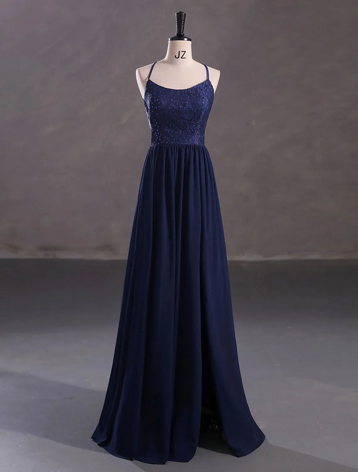 A-Line Evening Gown Elegant Dress Wedding Guest Floor Length Sleeveless Spaghetti Strap Chiffon Crisscross Back with Sequin Slit