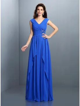 A-Line Evening Gown Sparkle & Shine Dress Wedding Guest Wedding Party Floor Length Sleeveless V Neck Bridesmaid Dress Chiffon with Rhinestone Ruched Sequin