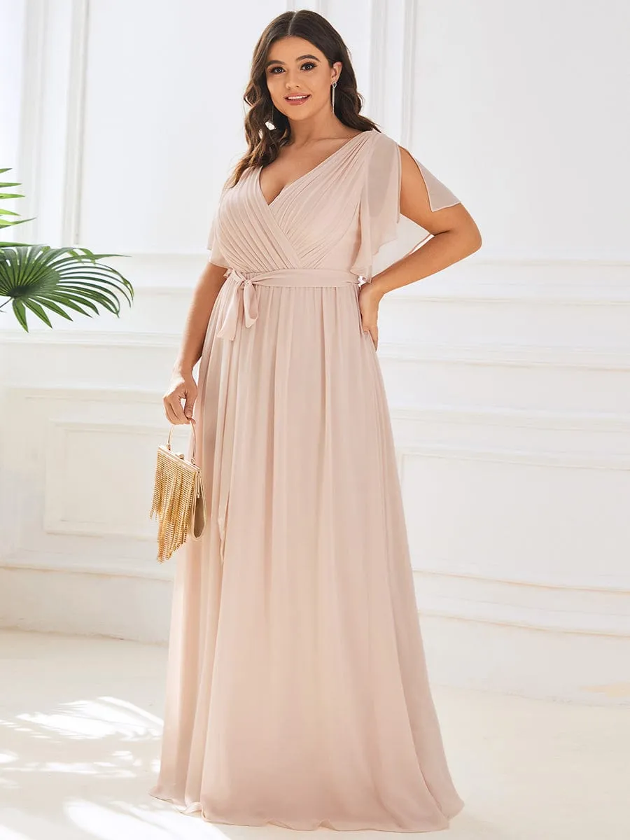 A-Line Pleated Chiffon Tie-Waist Evening Dress