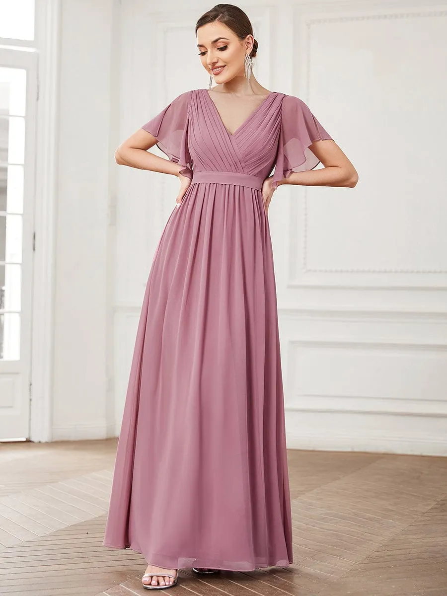 A-Line Pleated Chiffon Tie-Waist Evening Dress