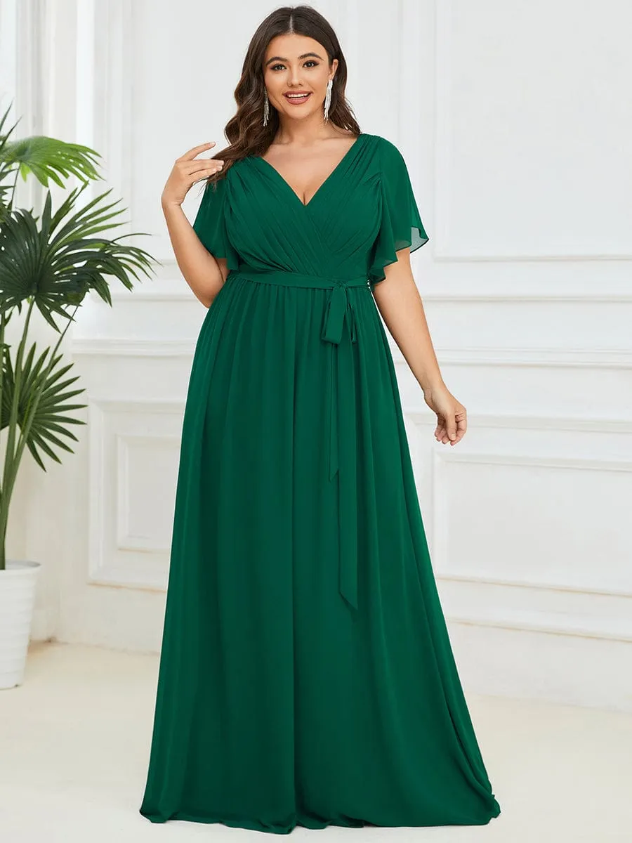 A-Line Pleated Chiffon Tie-Waist Evening Dress