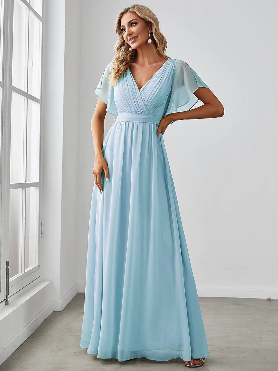 A-Line Pleated Chiffon Tie-Waist Evening Dress