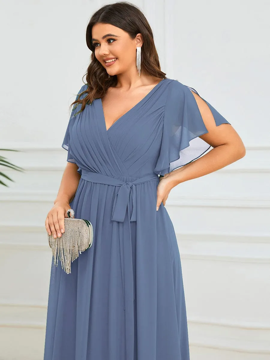 A-Line Pleated Chiffon Tie-Waist Evening Dress