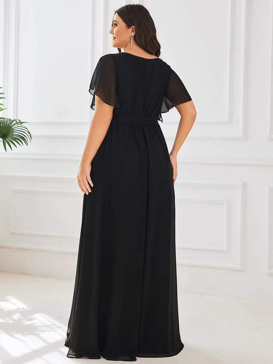 A-Line Pleated Chiffon Tie-Waist Evening Dress