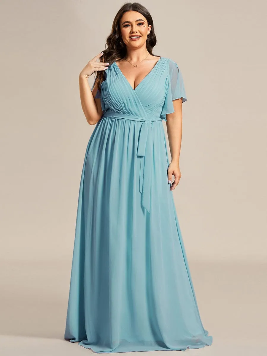 A-Line Pleated Chiffon Tie-Waist Evening Dress