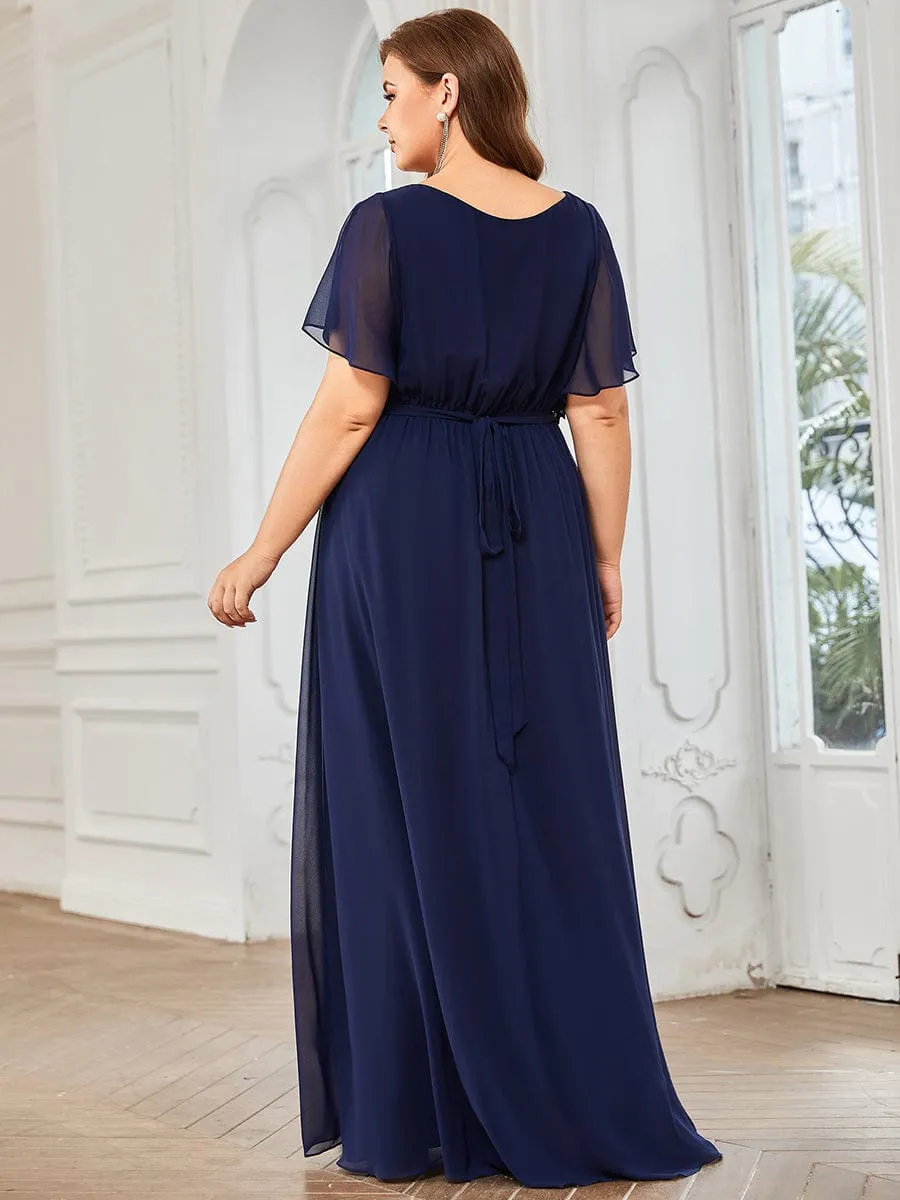 A-Line Pleated Chiffon Tie-Waist Evening Dress