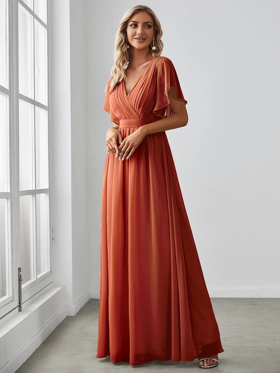 A-Line Pleated Chiffon Tie-Waist Evening Dress