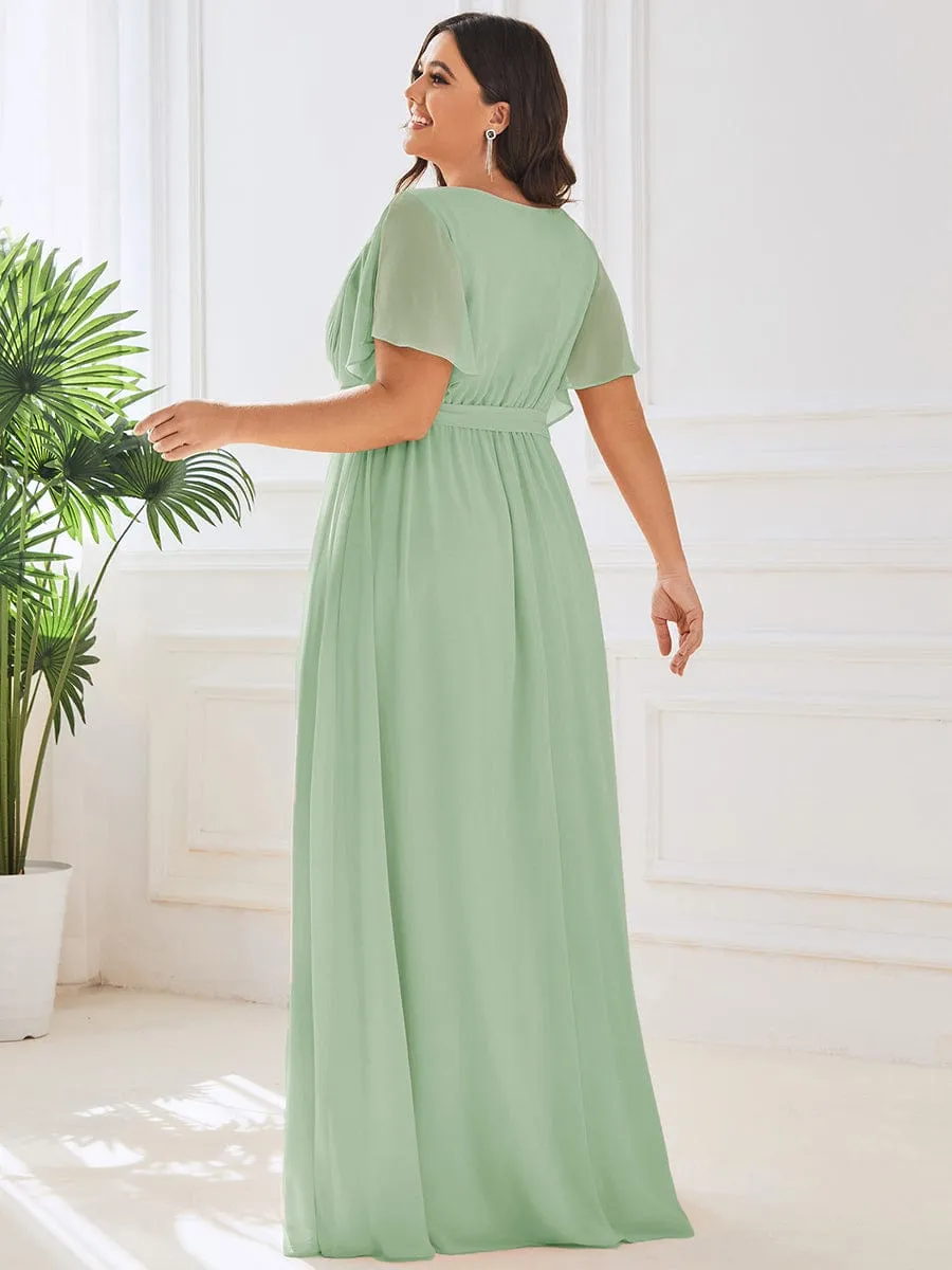 A-Line Pleated Chiffon Tie-Waist Evening Dress