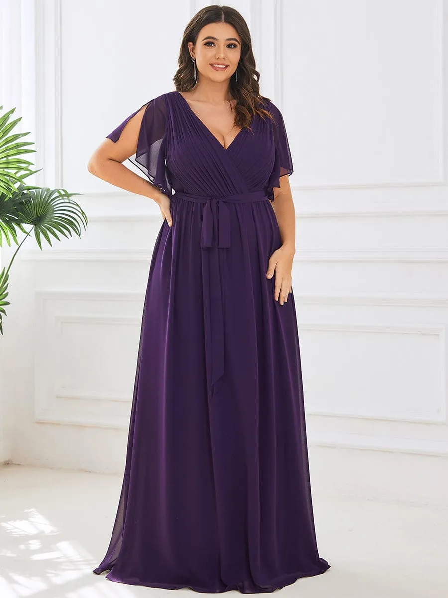 A-Line Pleated Chiffon Tie-Waist Evening Dress