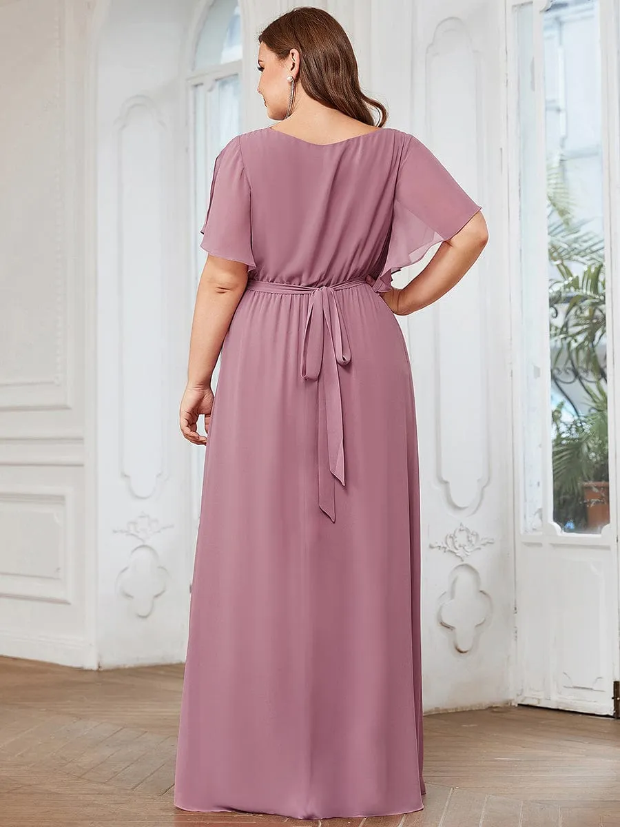 A-Line Pleated Chiffon Tie-Waist Evening Dress