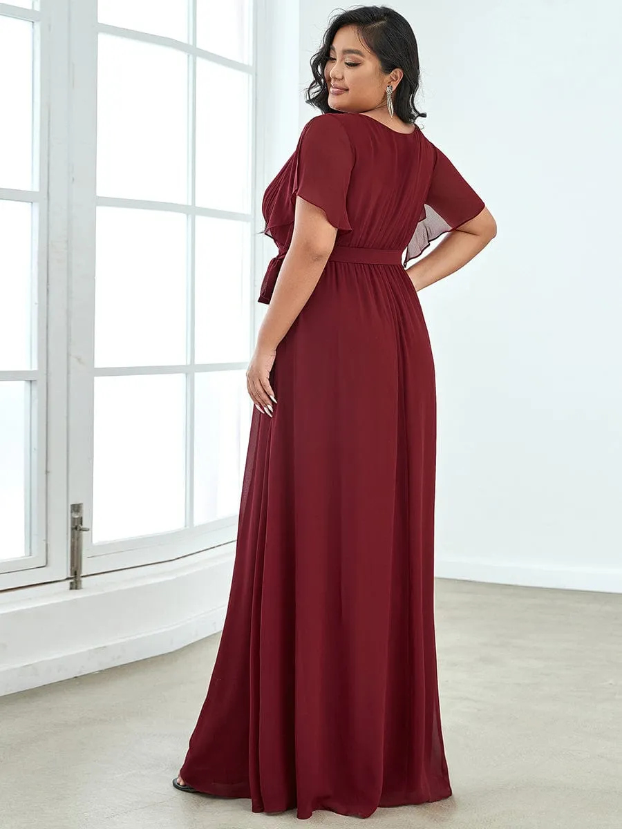 A-Line Pleated Chiffon Tie-Waist Evening Dress