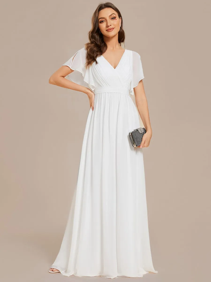 A-Line Pleated Chiffon Tie-Waist Evening Dress