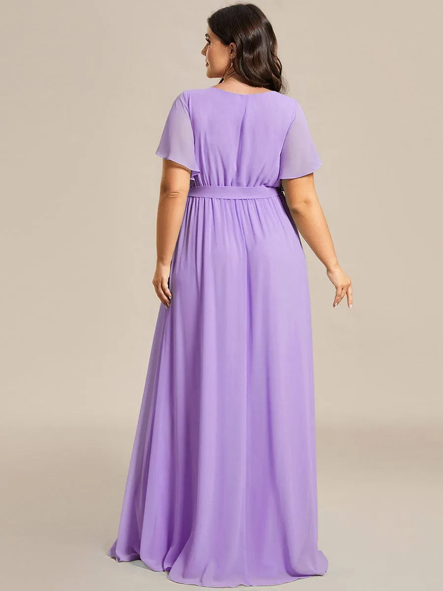 A-Line Pleated Chiffon Tie-Waist Evening Dress