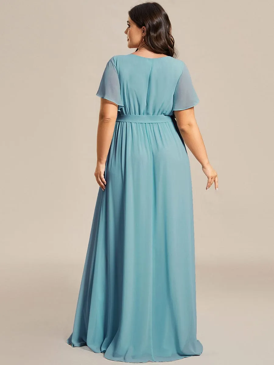 A-Line Pleated Chiffon Tie-Waist Evening Dress