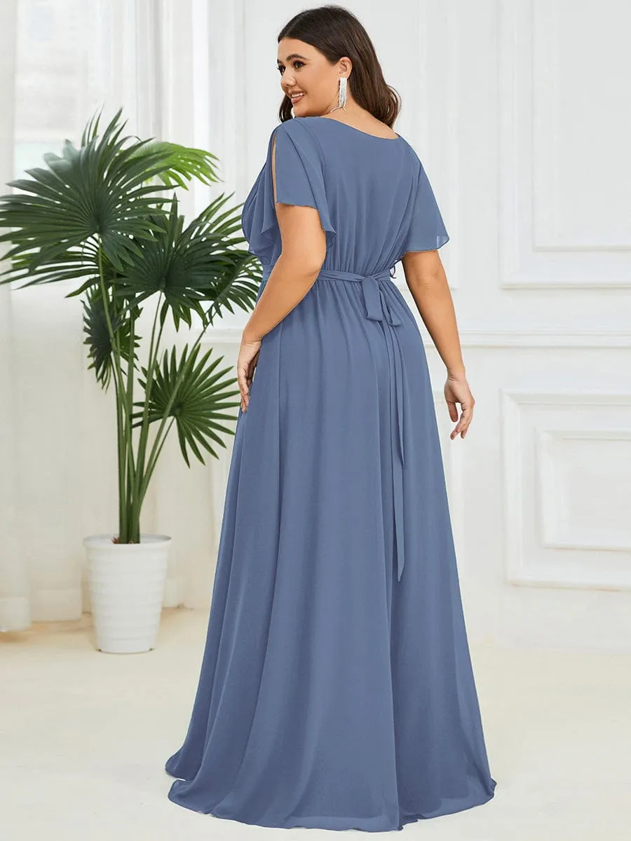 A-Line Pleated Chiffon Tie-Waist Evening Dress