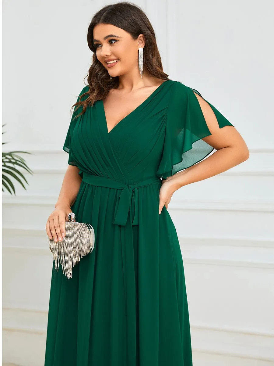 A-Line Pleated Chiffon Tie-Waist Evening Dress