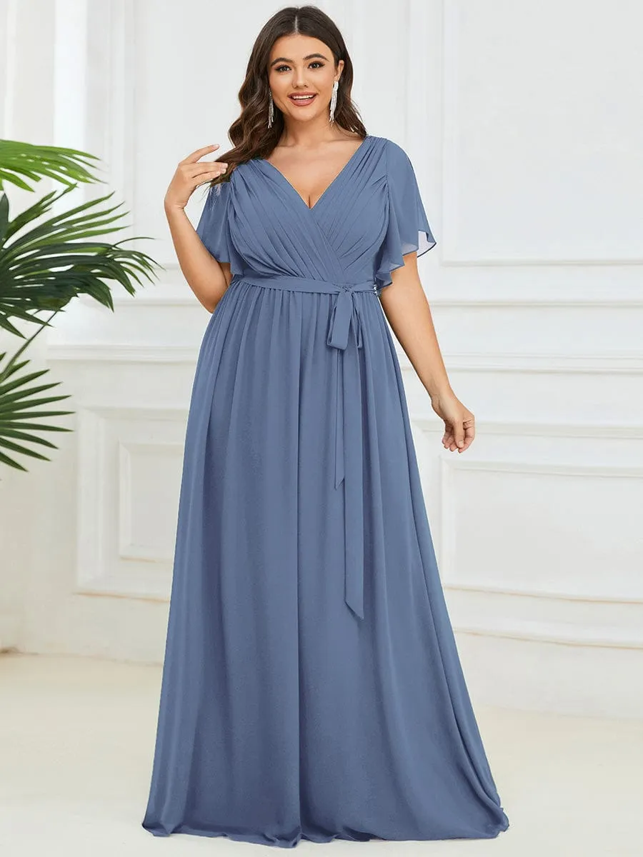 A-Line Pleated Chiffon Tie-Waist Evening Dress