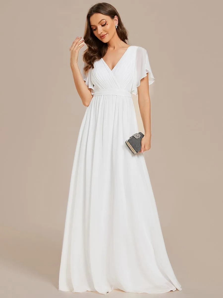 A-Line Pleated Chiffon Tie-Waist Evening Dress