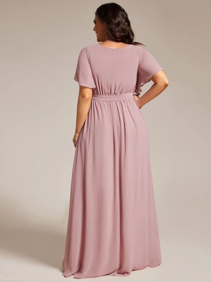 A-Line Pleated Chiffon Tie-Waist Evening Dress