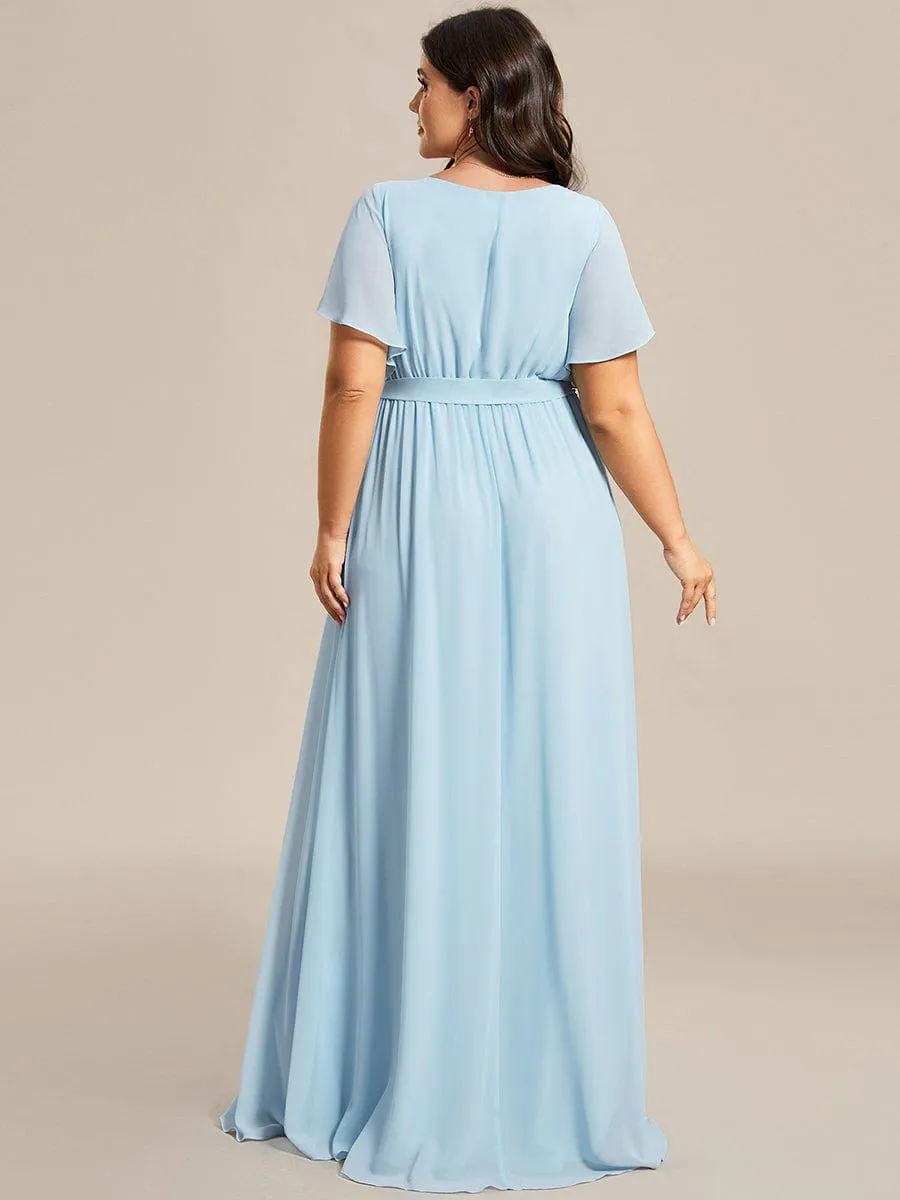 A-Line Pleated Chiffon Tie-Waist Evening Dress