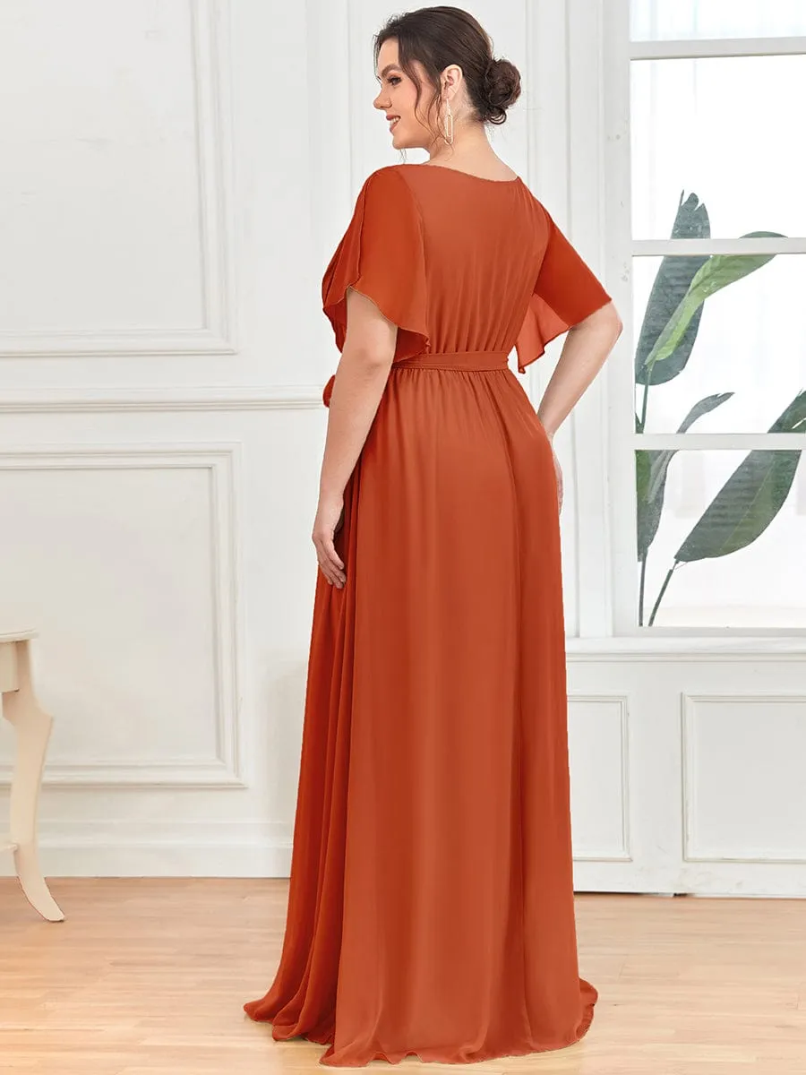 A-Line Pleated Chiffon Tie-Waist Evening Dress