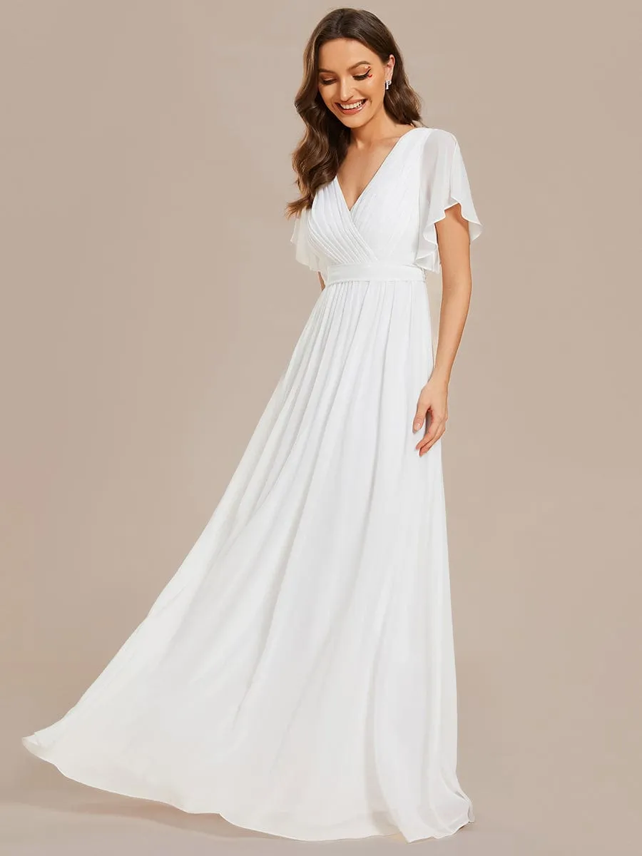 A-Line Pleated Chiffon Tie-Waist Evening Dress