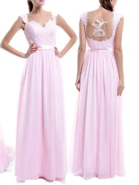 Chiffon A-Line Bridesmaid Dress with Sweetheart Neckline and Floor-Length Appliqué, Style ABC00015