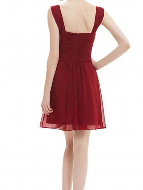 A-line Sweetheart Mini Chiffon Simple Short Burgundy Bridesmaid Dresses ABC00016