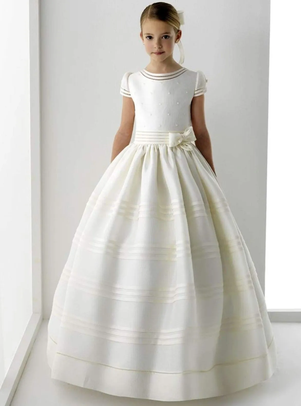 A Step Above Pearled Belt Communion Gown