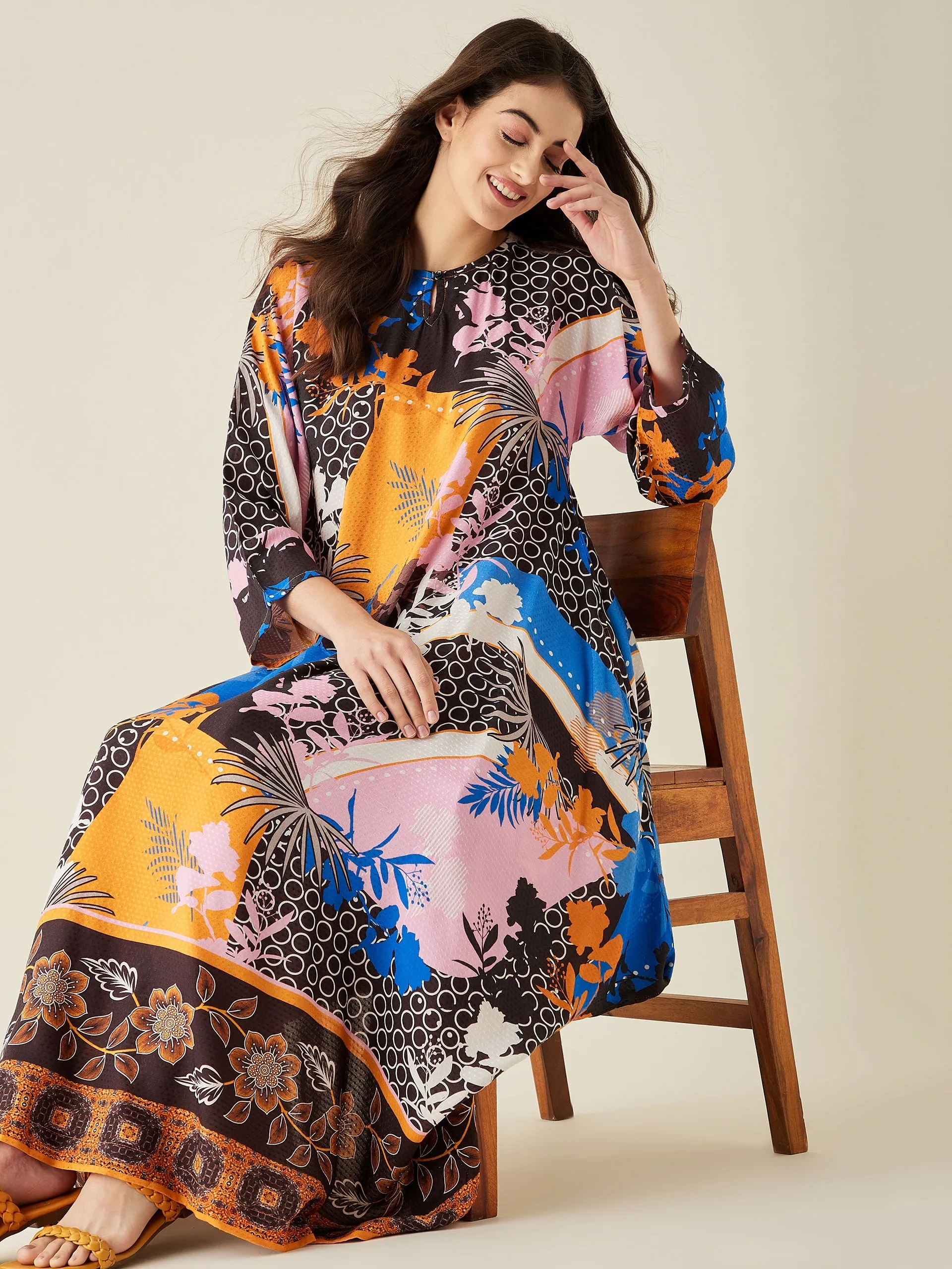 Abstract Modal Handkerchief Hem Lounge Dress  - The Kaftan Company