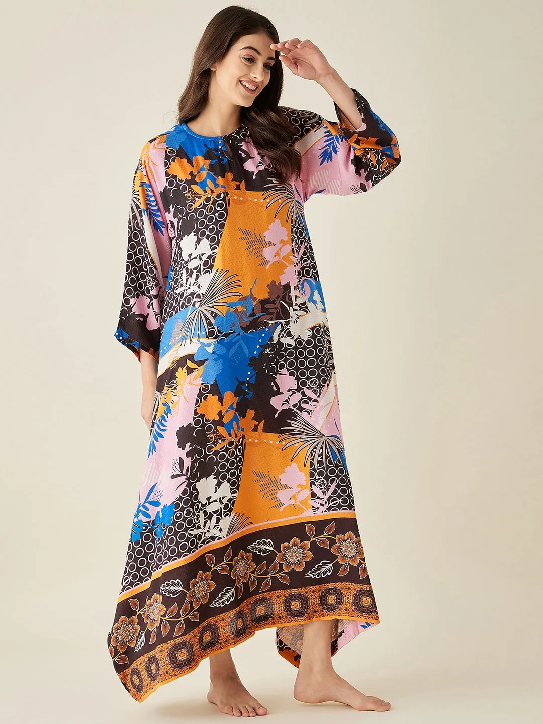 Abstract Modal Handkerchief Hem Lounge Dress  - The Kaftan Company