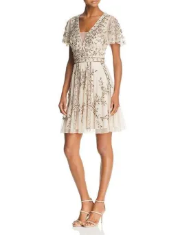 Aidan by Aidan Mattox Short Cocktail V-Neck Mesh Dress