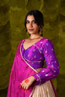 Aṭṭige (ಅತ್ತಿಗೆ) Lehenga in Grape Purple and Rose Dust Off-White